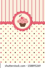 Cute vector background with polka dots pattern and cupcake
