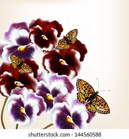 Cute vector background   in retro style with violets flowers