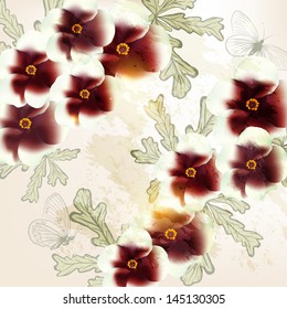 Cute vector background   in retro style with flowers