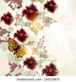 Cute vector background   in retro style with flowers