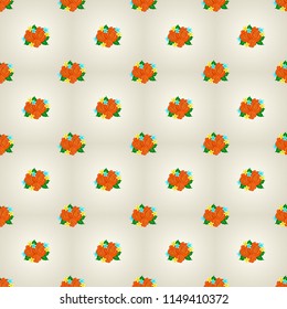 Cute vector background. Seamless floral pattern in green, beige and orange colors. Seamless pattern with rose flowers and green leaves. Graphic modern pattern. Geometric leaf ornament.