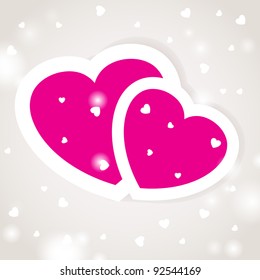 Cute vector background with two pink hearts