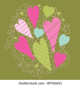 Fondo vectorial corto con corazones vintage
