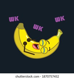 Cute vector of banana fruit character. Banana character in laughing expression isolated against a blue navy background