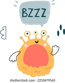 Cute vector banner of monster with lettering. Card for Halloween, baby shower, birthday party