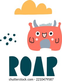 Cute vector banner of monster with lettering. Card for Halloween, baby shower, birthday party