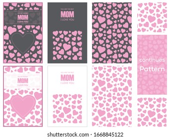 Cute  vector banners with seamless hearts pattern. Great for Mother's Day, Valentine's Day, wedding, scrapbook, surface textures.