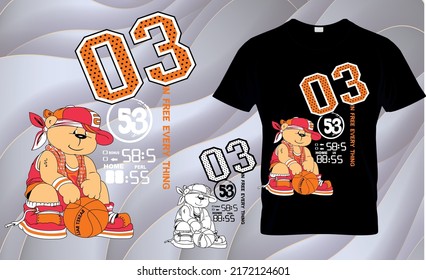 cute vector basketball player with t shirt and text(free everything) and background.