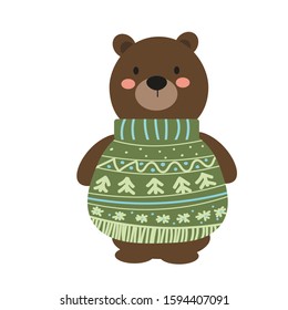 Cute Vector Bear in Green sweater