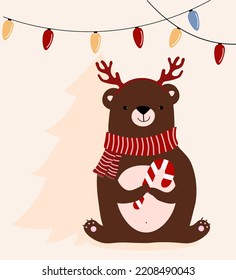 cute vector bear new year christmas art poster a4 print postcard