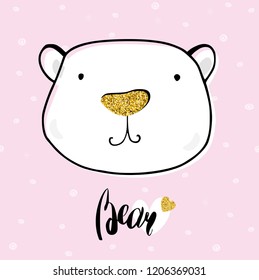 Cute vector bear. Trendy design in sketch style t-shirt print, cards, poster.