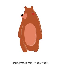 Cute vector bear. Wild forest animal. Funny cartoon grizzly. Cartoon character. The bear stands on its hind legs