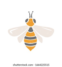 Cute vector bee. Colored bee isolated on a transparent background. Vector shabby hand drawn illustration