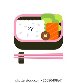 Caja de Bento de Vector lindo con arroz, verduras y setas decorativas cortadas en estrella en bandeja rosa