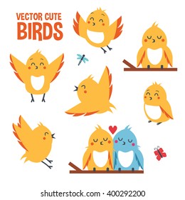 Cute vector birds in different poses. 