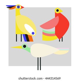 Cute vector birds set. Cartoon collection with bird.