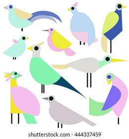 Cute vector birds set. Cartoon collection with bird.