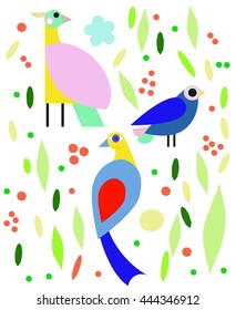 Cute vector birds set. Cartoon collection with bird.