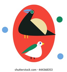 Cute vector birds set. Cartoon collection with bird