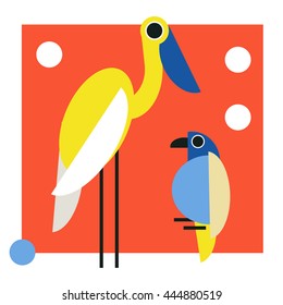 Cute vector birds set. Cartoon collection with bird