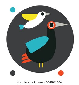 Cute vector birds set. Cartoon collection with bird