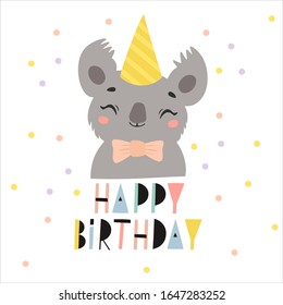 Cute Vektorillustration Geburtstagskarte mit Koala. süßes Tier