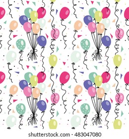 Cute vector birthday seamless pattern with colorful balloon