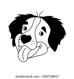 Cute Vector Black Doodle Of A Dog Isolated On A White Background. Bernese Mountain Dog