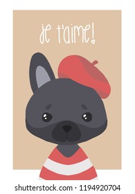 Cute vector black french bulldog dog illustration for children
