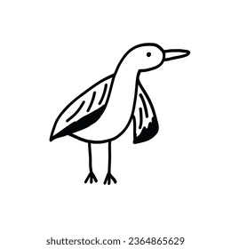 Gaviota de garganta de garganta de delineo negro vector lindo. Graciosa ilustración de aves marinas dibujadas a mano para el diseño del logo, tatuaje, pegatina, elemento de decoración marina, impresión textil