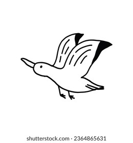 Cuto vector contorno negro garete volador de gaviota. Graciosa ilustración de aves marinas dibujadas a mano para el diseño del logo, tatuaje, pegatina, elemento de decoración marina, impresión textil