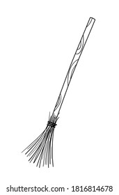 Cute vector black and white broomstick. Halloween object icon. Autumn all saints eve illustration with witch related element. Samhain broom stick coloring page for kids. 
