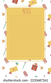 cute vector blank for your notes with romantic illustration