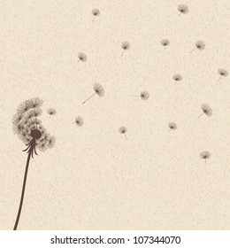 Cute vector blow dandelion on old background