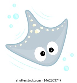 Cute vector blue stingray for kids. Underwater resident picture for teaching children