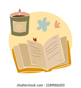Cute vector book and candle, beautiful illustration