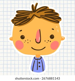 Cute vector boy portrait illustration, hand drawn child face for school and education activities graphic design