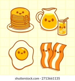 Cute Vector Breakfast Food Sticker Set