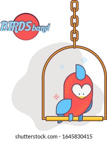 Cute vector bright flat design bird sitting on a perch