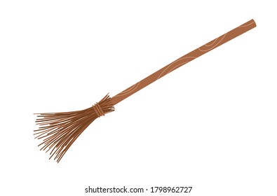 Cute vector broomstick. Halloween object icon. Autumn all saints eve illustration with witch related element. Samhain broom stick picture for kids. 
