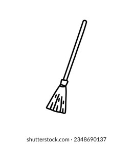 Cute vector broomstick. Halloween object icon. Autumn all saints eve illustration with witch related element. Samhain broom stick picture for kids.