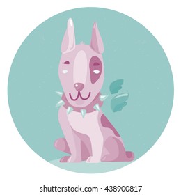 cute vector bull terrier with wing, card design, flat illustration