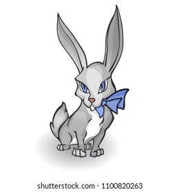 Cute vector bunny with blue bow