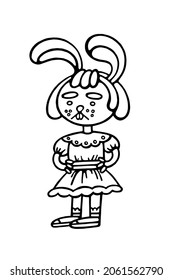 Cute vector bunny girl in a dress. The clear outline and smooth lines create the perfect cartoon illustration
