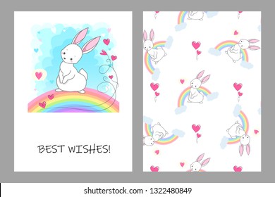 Cute vector bunny - greeting card