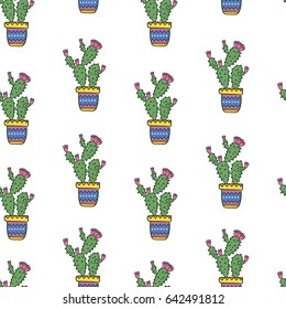 Cute vector cacti pattern. Seamless vector cacti backgroung.