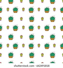 Cute vector cacti pattern. Seamless vector cacti backgroung.