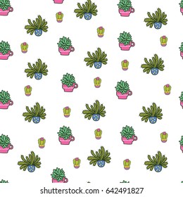 Cute vector cacti pattern. Seamless vector cacti backgroung.