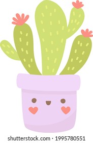 Cute Vector Cactus Art. Kawaii Succulent In Pot