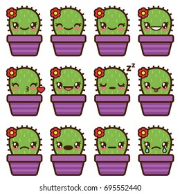 Cute vector cactus emoticons and emojis set